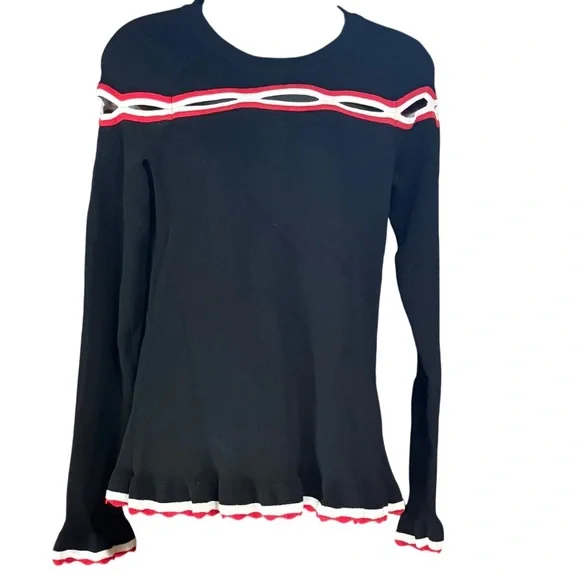 Anthropologie Moelleux cutout long sleeve top medium black red long sleeve - Picture 2 of 11